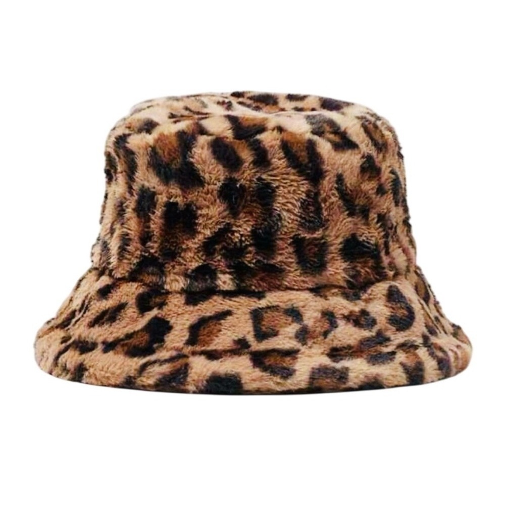 Girls Leopard‎ Print Faux Fur Bucket Hat Cute Warm Winter 6-10 yrs